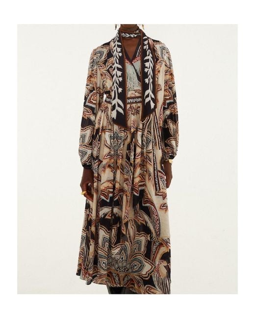 Farm Rio Natural Printed V-Neck Midi Dress