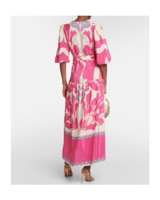 Adriana Degreas Pink Puff-Sleeve Silk Maxi Dress