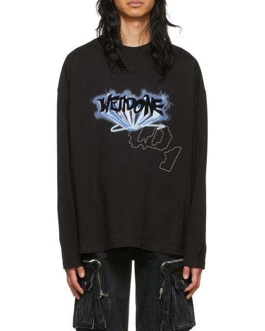 we11done Black Logo Details Long-Sleeved T-Shirt for men