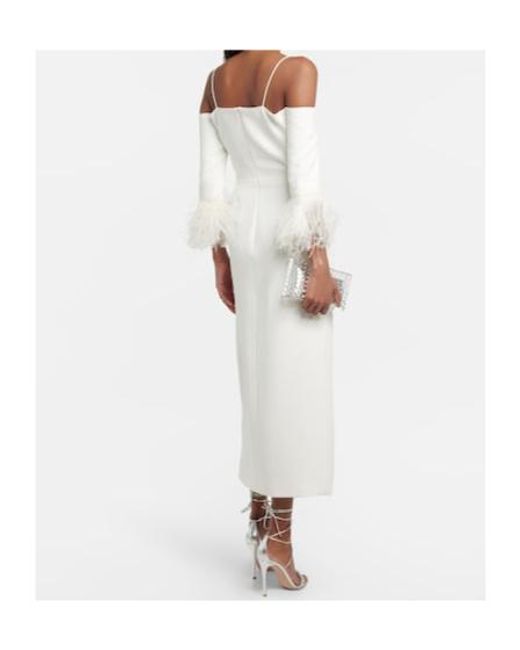 David Koma White Feather-Trimmed Midi Dress