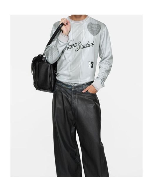 Acne Gray Heart Applique Striped T-Shirt for men