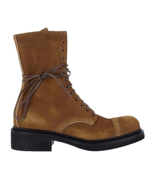 Miu Miu Brown Logo-Embossed Lace-Up Boots