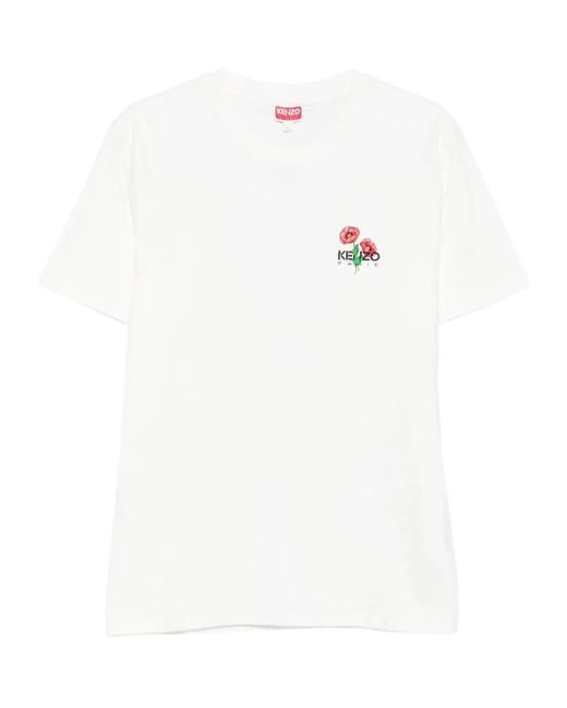 KENZO White Floral-Embroidered T-Shirt for men