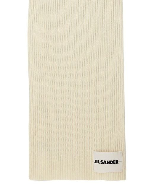 Jil Sander White Logo Tag Knitted Scarf for men