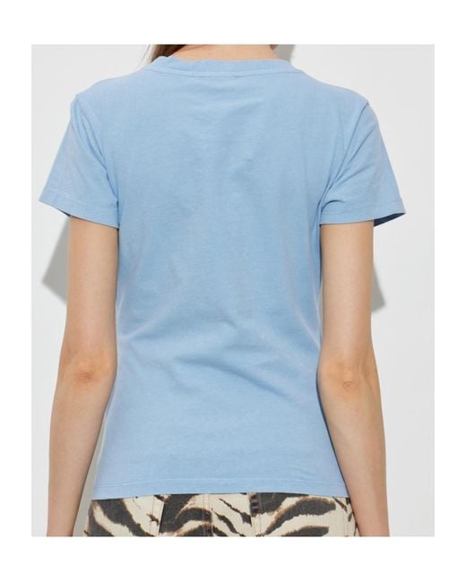Ganni Blue Logo Printed Crewneck T-Shirt