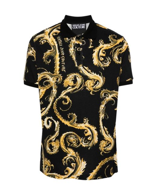 Versace Jeans Couture Men's Black Baroque Print Polo Shirt