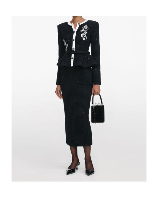 Self-Portrait Black Ribbed Midi Dress