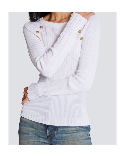 Balmain White Buttons Knit Top
