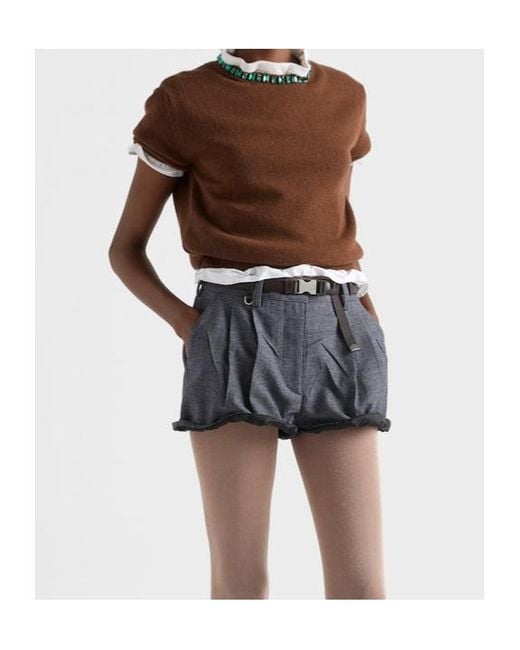 Prada Brown Embellished Short Sleeved Jumper