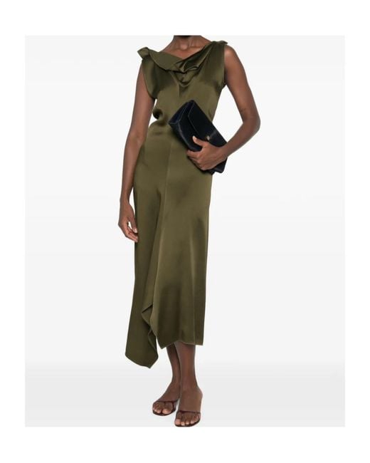 Victoria Beckham Green Ruffled Asymmetric Dress