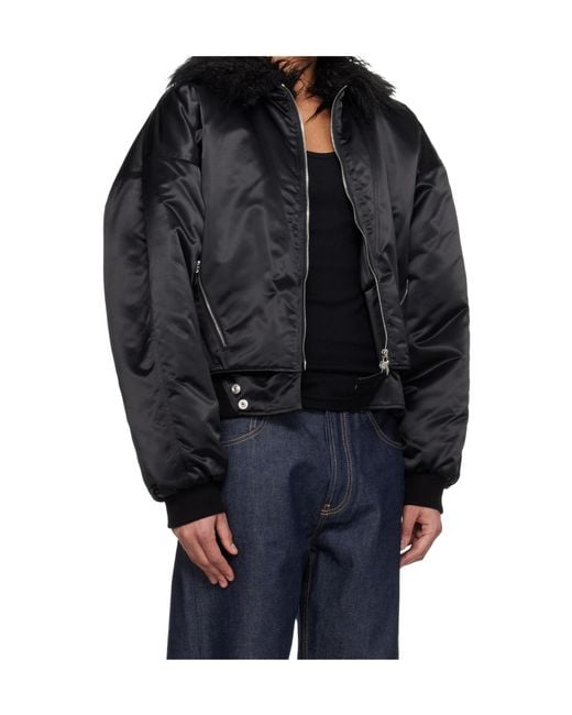 Mugler Black Front Zip Bomber Jacket for men