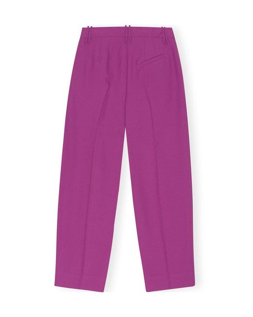 Ganni Purple Low-Rise Pleated Straight-Leg Trousers
