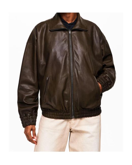 Acne Brown Logo Patch Leather Jacket