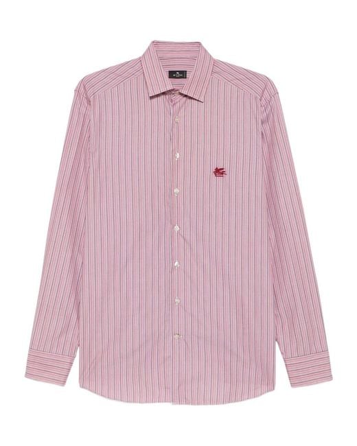 Etro Pink Striped Embroidered-Pegasus Shirt for men