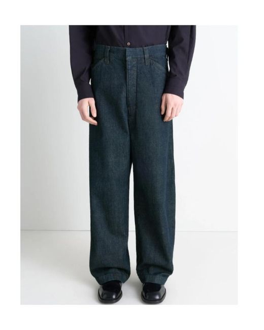 Lemaire Blue Adjustable-Strap Logo Patch Jeans for men