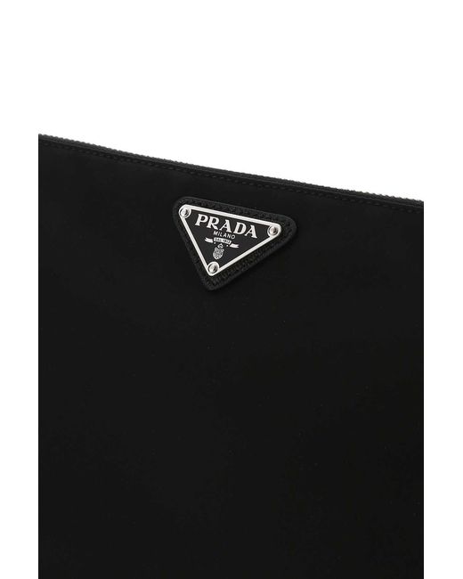 Prada Black Re-Nylon And Saffiano Leather Pouch for men