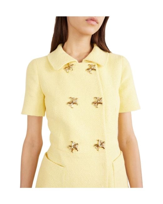 Oscar de la Renta Yellow Double-Breasted Cotton-Blend Tweed Mini Dress