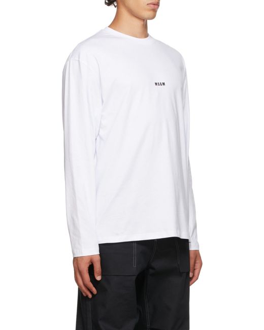 MSGM White Logo Printed Crewneck T-Shirt for men