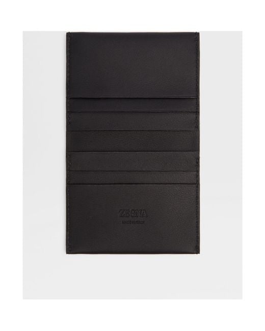 Zegna Black Foldable Leather Cardholder for men
