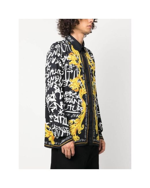 Versace Jeans Black Couture All-Over Printed Straight Hem Shirt for men