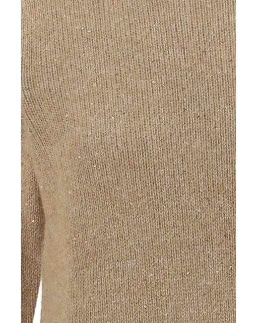 Fabiana Filippi Natural Embellished Turtleneck Knitted Jumper