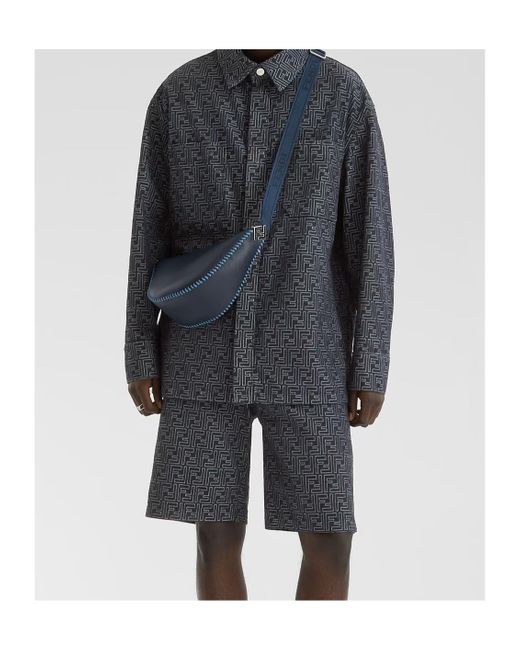 Fendi Blue Ff Jacquard Denim Collared Jacket for men