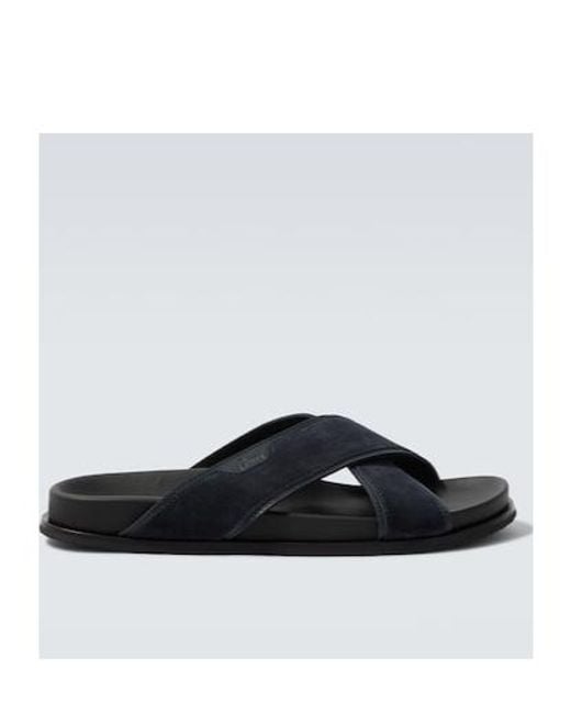 Brioni Black Leather-Trimmed Suede Sandals for men