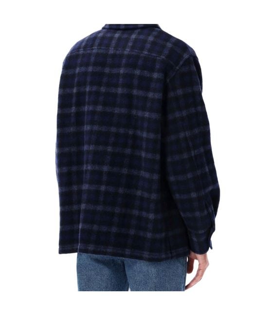 A.P.C. Blue Long-Sleeved Checked Overshirt for men