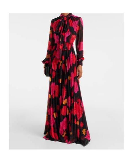 Erdem Red Floral Pleated Voile Gown
