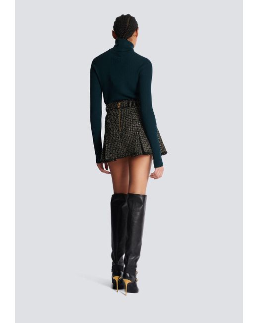 Balmain Black Lurex Tweed Pleated Skirt