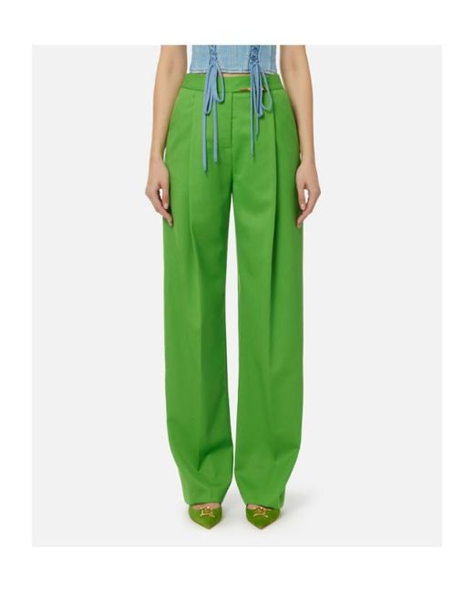 Elisabetta Franchi Green Pleated-Front Tailored Trousers