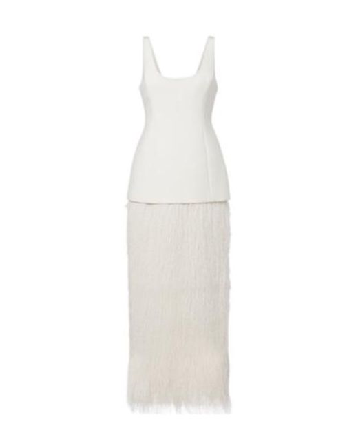 Rohe White Bridal Fringed Wool-Blend Maxi Dress