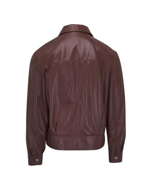 Brunello Cucinelli Brown Zip Leather Jacket for men
