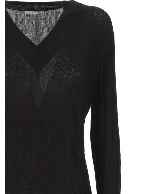 Joseph Black Ribbed-Knit V-Neck Top