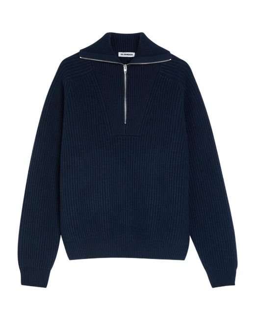 Jil Sander Blue High-Neck Ribbed-Wool Jumper for men