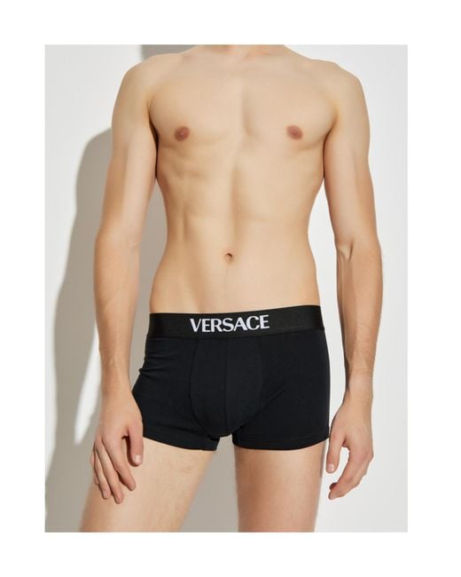 Versace Black Logo-Intarsia Pack Of Two Boxers for men