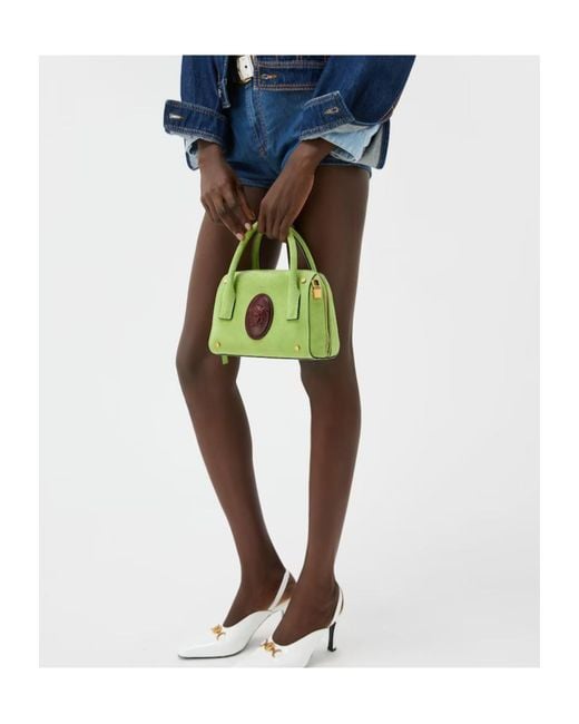 Versace Green Small Medusa Head Suede Tote Bag