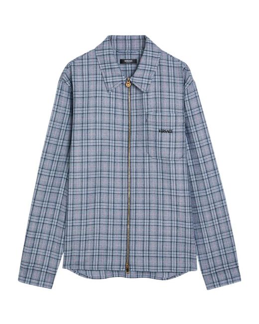 Versace Blue Checked Wool Shirt for men