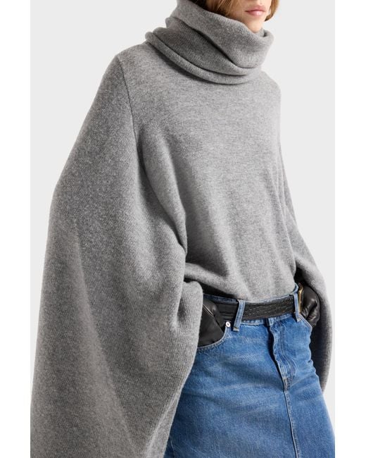 7 For All Mankind Gray Wool Turtleneck Cape Sweater