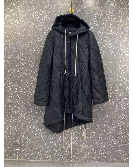 Rick Owens Black Fishtail Padded Hooded Parka for men