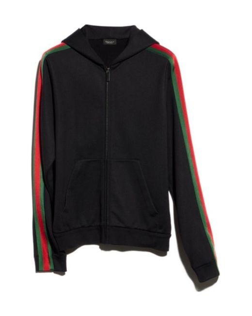 Gucci Black Silk Cotton Jersey Zip Jacket With Web for men