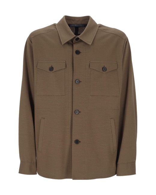 Harris Wharf London Brown Textured Overshirt Jacket for men