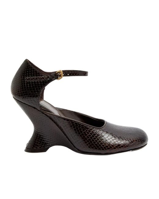 Dries Van Noten Black Python-Effect Leather Wedge Pumps