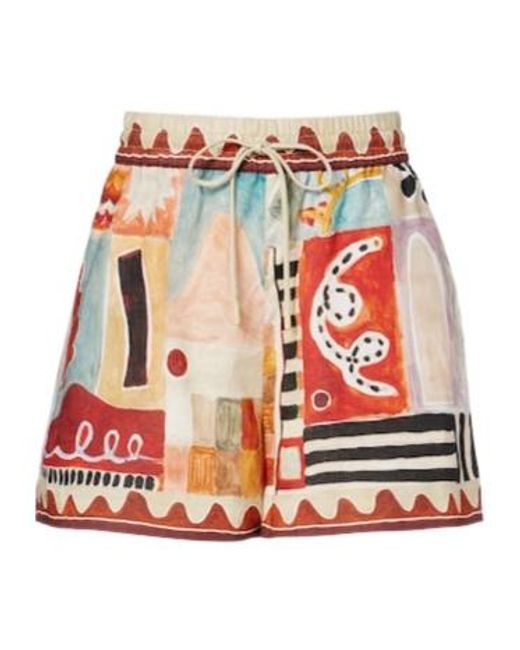 ALÉMAIS Red Printed Linen Bermuda Shorts