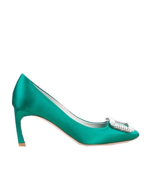 Roger Vivier Green Trompette Crystal Diamond-Button Heels