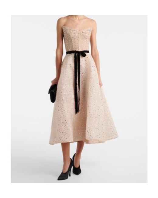 Monique Lhuillier Natural Belted Embellished Cocktail Dress