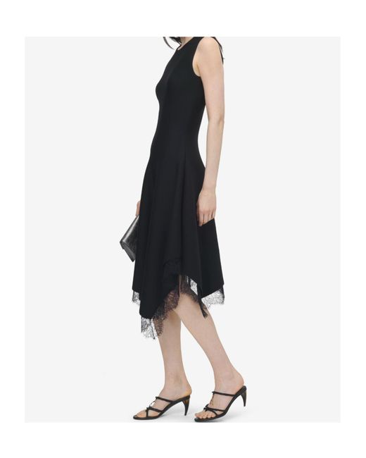 McQueen Blue Asymmetric Lace-Trim Dress