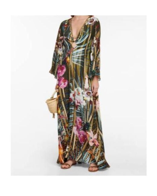 Camilla Black Floral Silk Cutout Maxi Dress