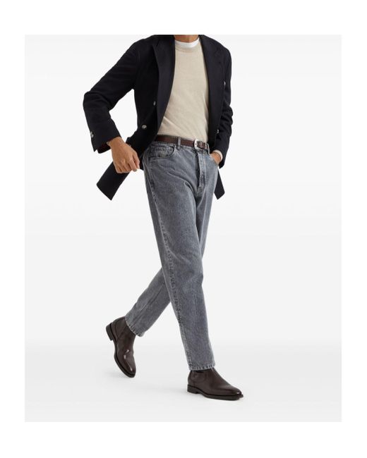 Brunello Cucinelli Gray Logo Patch Straight-Leg Jeans for men