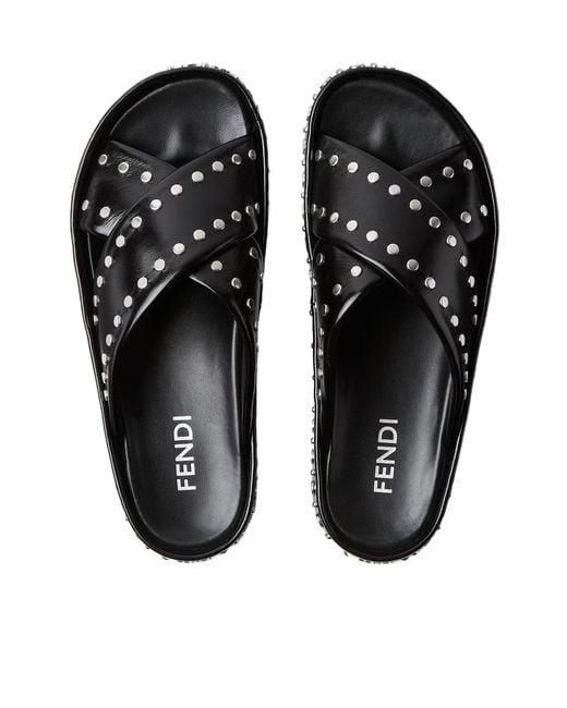 Fendi Black Double Leather Slides